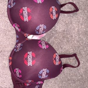 Pink Logo Patterned Bra